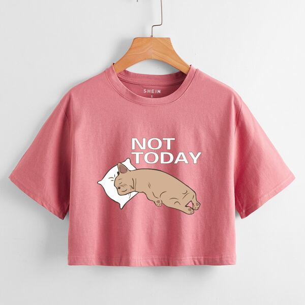 

Cartoon And Slogan Graphic Tee, Watermelon pink