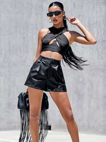 Slaydiva Cross Wrap Crop Tank Top