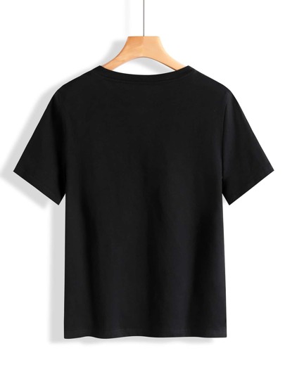 INAWLY Solid Crew Neck Basic Tee