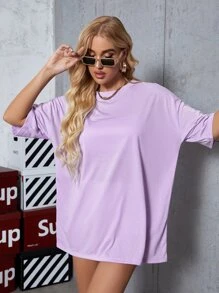 SHEIN EZwear Camiseta larga amplia de hombros caídos - Lila Púrpura - Ver 6