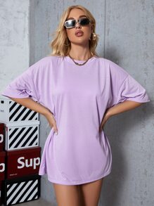 SHEIN EZwear Camiseta larga amplia de hombros caídos - Lila Púrpura - Ver 7