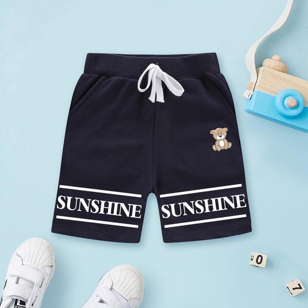 

Toddler Boys Bear And Letter Graphic Tie Front Shorts, Navy blue