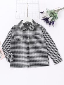 Boys Houndstooth Flap Detail Drop Shoulder Coat - Black and White - View 1