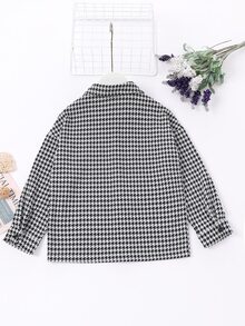 Boys Houndstooth Flap Detail Drop Shoulder Coat - Black and White - View 2