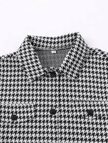 Boys Houndstooth Flap Detail Drop Shoulder Coat - Black and White - View 3