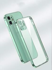 1 件纯色半透明 TPU 软壳电镀直边精密孔手机壳适用于 iPhone - 綠色 - 查看 2