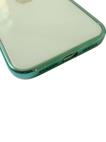 1 件纯色半透明 TPU 软壳电镀直边精密孔手机壳适用于 iPhone - 綠色 - 查看 3