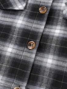 Girls Plaid Print Drop Shoulder Jacket - Black and White - View 4