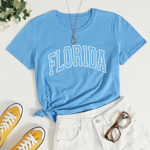 

Letter Graphic Crew Neck Tee, Blue