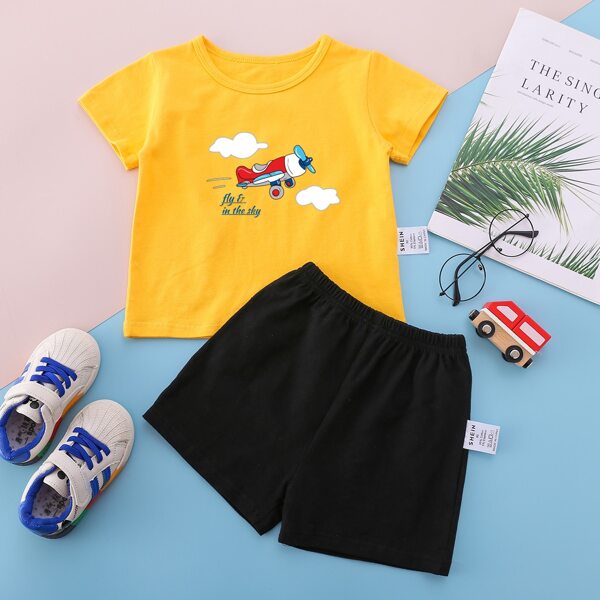 

Baby Cartoon & Slogan Graphic Tee With Shorts, Multicolor