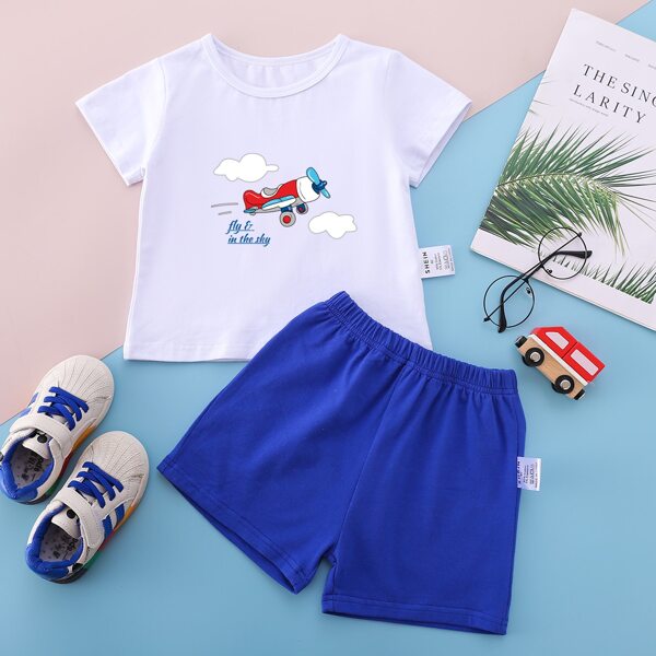

Baby Letter And Cartoon Graphic Tee & Shorts, Blue