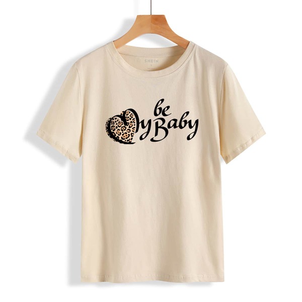 

Leopard And Slogan Graphic Tee, Khaki
