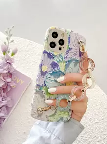 Flower Oil Painting Hand Strap Phone Case - Multicolor - View 1