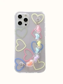 Heart Pattern Phone Case With Heart Decor Hand Strap - Multicolor - View 2