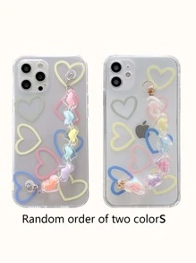 Heart Pattern Phone Case With Heart Decor Hand Strap - Multicolor - View 3