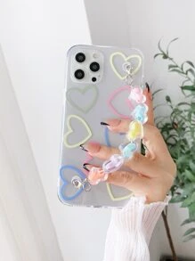 Heart Pattern Phone Case With Heart Decor Hand Strap - Multicolor - View 4