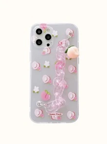 Peach Pattern Phone Case With Clear Hand Strap - Pink - View 2