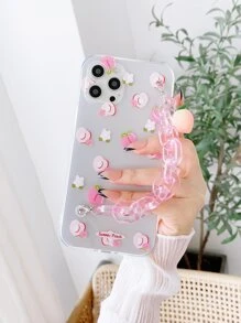 Peach Pattern Phone Case With Clear Hand Strap - Pink - View 4