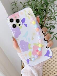 Flower Painted Hand Strap Phone Case - Multicolor - View 2