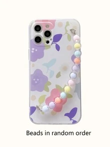 Flower Painted Hand Strap Phone Case - Multicolor - View 4
