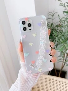 情人节心形链条手链手机壳，全包设计，兼容 15/15 Pro/15 Plus/15 Pro Max/14/14 Plus/14 Pro/14 Pro Max/11 Pro Max/12/12 Pro/12 Pro Max/13/13 Pro/13 Pro Max/11/11 Pro，兼容三星 S24uu/S24+/S24，国际版，非国内版 - 無色 - 查看 3