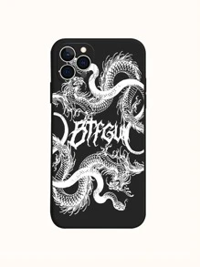 Dragon & Snake Print Phone Case - Black - View 1