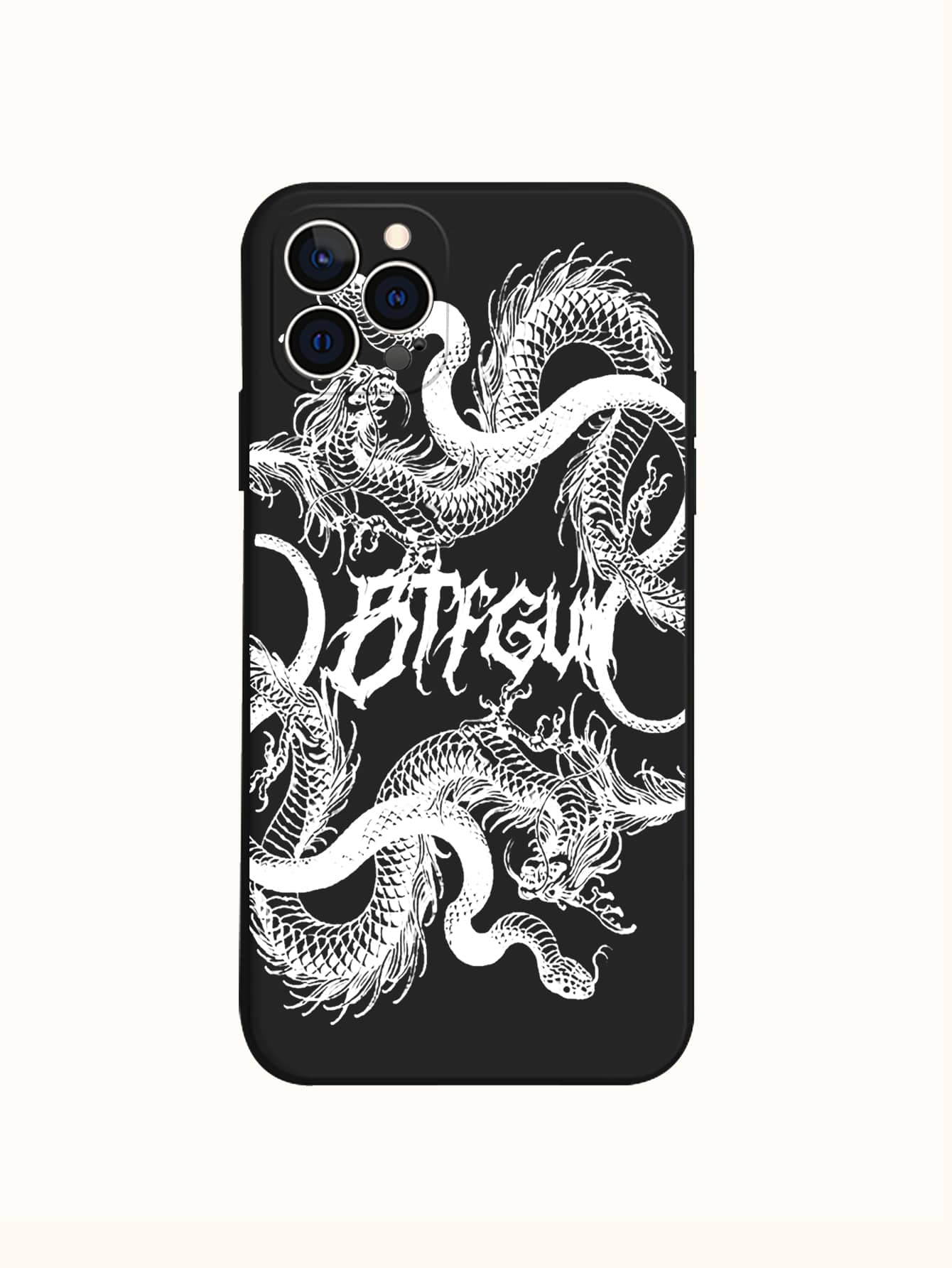 Dragon & Snake Print Phone Case - Black - View 1