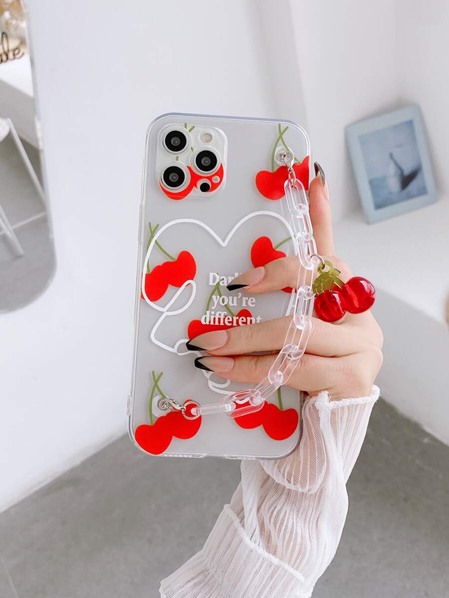 Summer 1pc Cherry Fruit Design Hand Strap Phone Case Compatible With Iphone 15/15 Pro/15 Plus/15 Pro Max/14/14 Plus/14 Pro/14 Pro Max/11 Pro Max/12/12 Pro/12 Pro Max/13/13 Pro/13 Pro Max/11/11 Pro Samsung S24uu, S24+, S24 Phone Case - Red - View 1