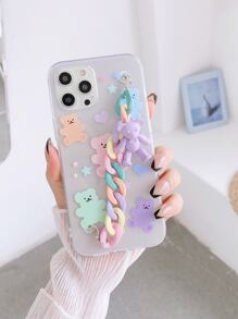 Bear Chain Strap Phone Case, With Full Coverage Wrist Strap, Compatible With Iphone 15/15 Pro/15 Plus/15 Pro Max/14/14 Plus/14 Pro/14 Pro Max/11 Pro Max/12/12 Pro/12 Pro Max/13/13 Pro/13 Pro Max/11/11 Pro, Compatible With Samsung S24uu, S24+, S24 Protective Case,International Version, Not The Domestic Version - Multicolor - View 3