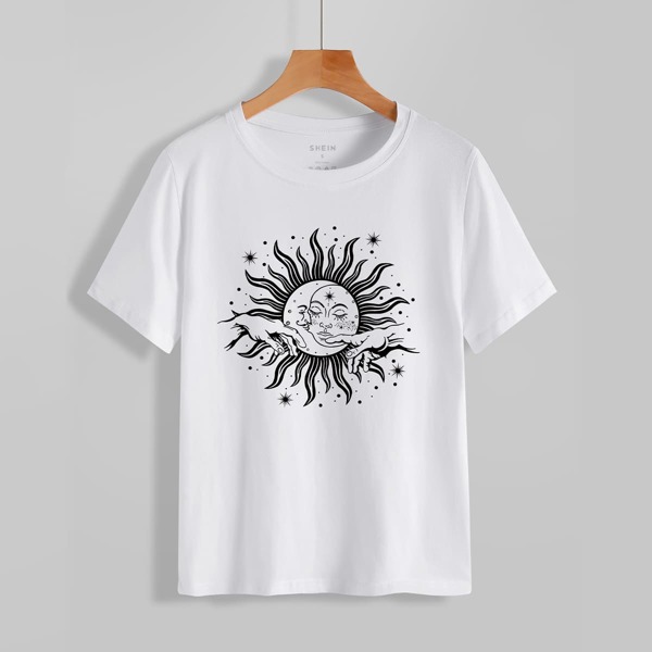 

Hand & Sun & Moon Print Tee, White