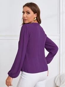 SHEIN Clasi V領素色上衣 - 紫色 - 查看 2