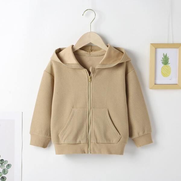 

Toddler Boys Waffle Knit Drop Shoulder Hooded Jacket, Khaki