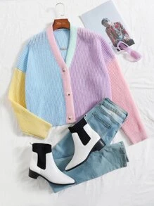 Single Breasted Colorblock Cardigan - Multicolor - View 1
