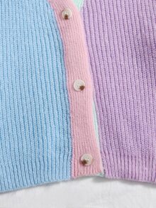 Single Breasted Colorblock Cardigan - Multicolor - View 3
