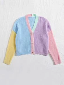 Single Breasted Colorblock Cardigan - Multicolor - View 4