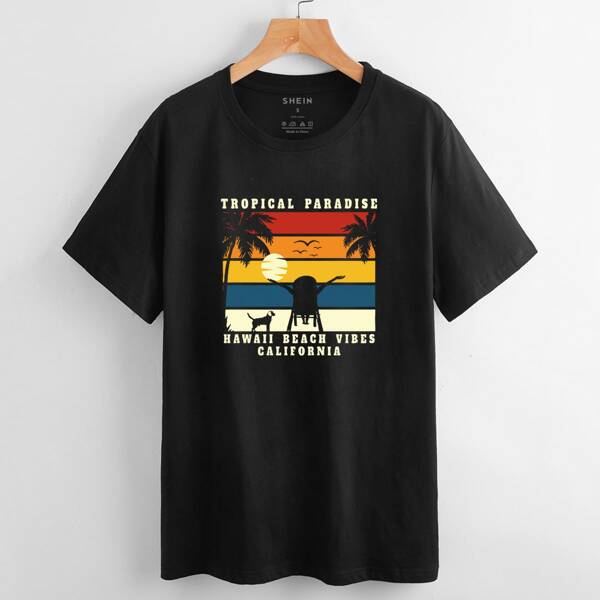 

Slogan Graphic Round Neck Tee, Black