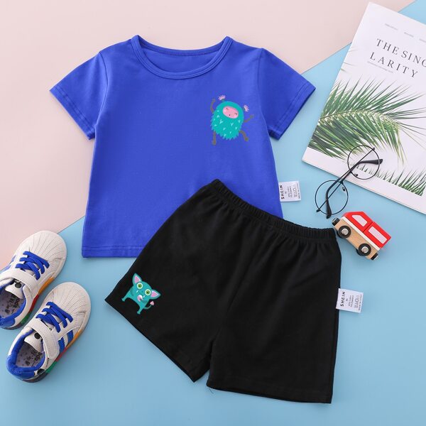 

Baby Boy Cartoon Graphic Crew Neck Tee & Shorts Set, Multicolor