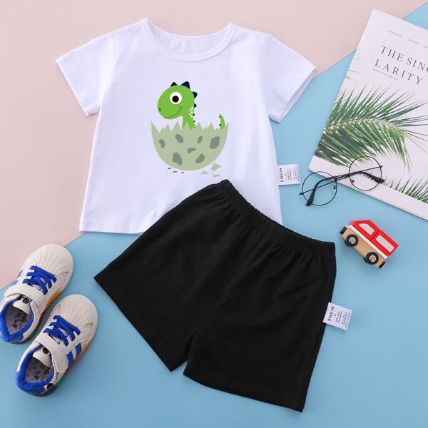 

Baby Boy Cartoon Dinosaur Graphic Crew Neck Tee & Solid Shorts Set, Multicolor