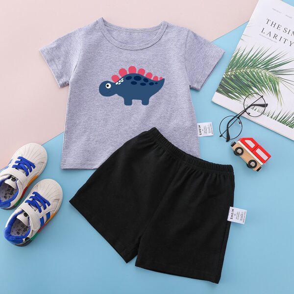 

Baby Cartoon Dinosaur Print Tee & Shorts, Multicolor