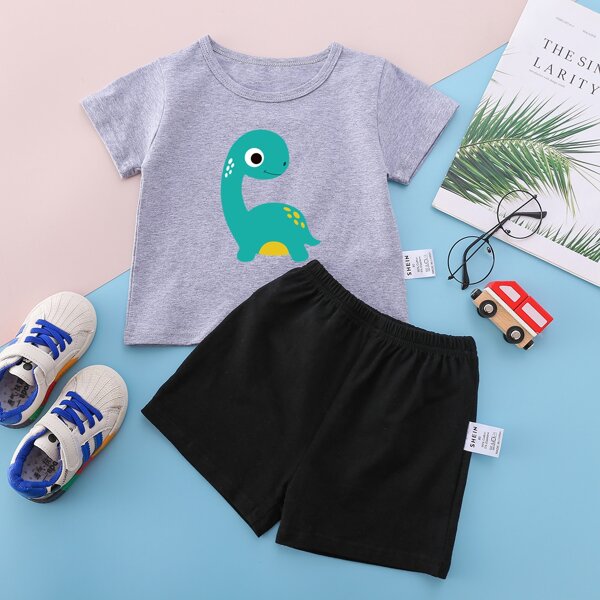 

Baby Cartoon Dinosaur Graphic Tee With Shorts, Multicolor