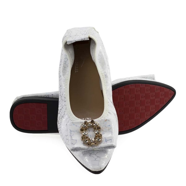 

Metallic Rhinestone Decor Ballet Flats, White