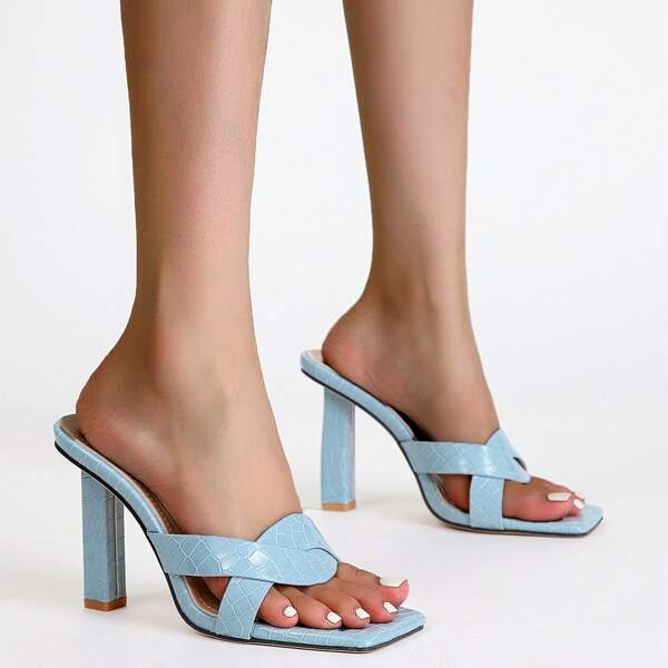 

Croc Embossed High Heeled Mules, Blue