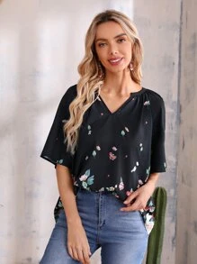 EMERY ROSE Top con estampado floral - Negro - Ver 1