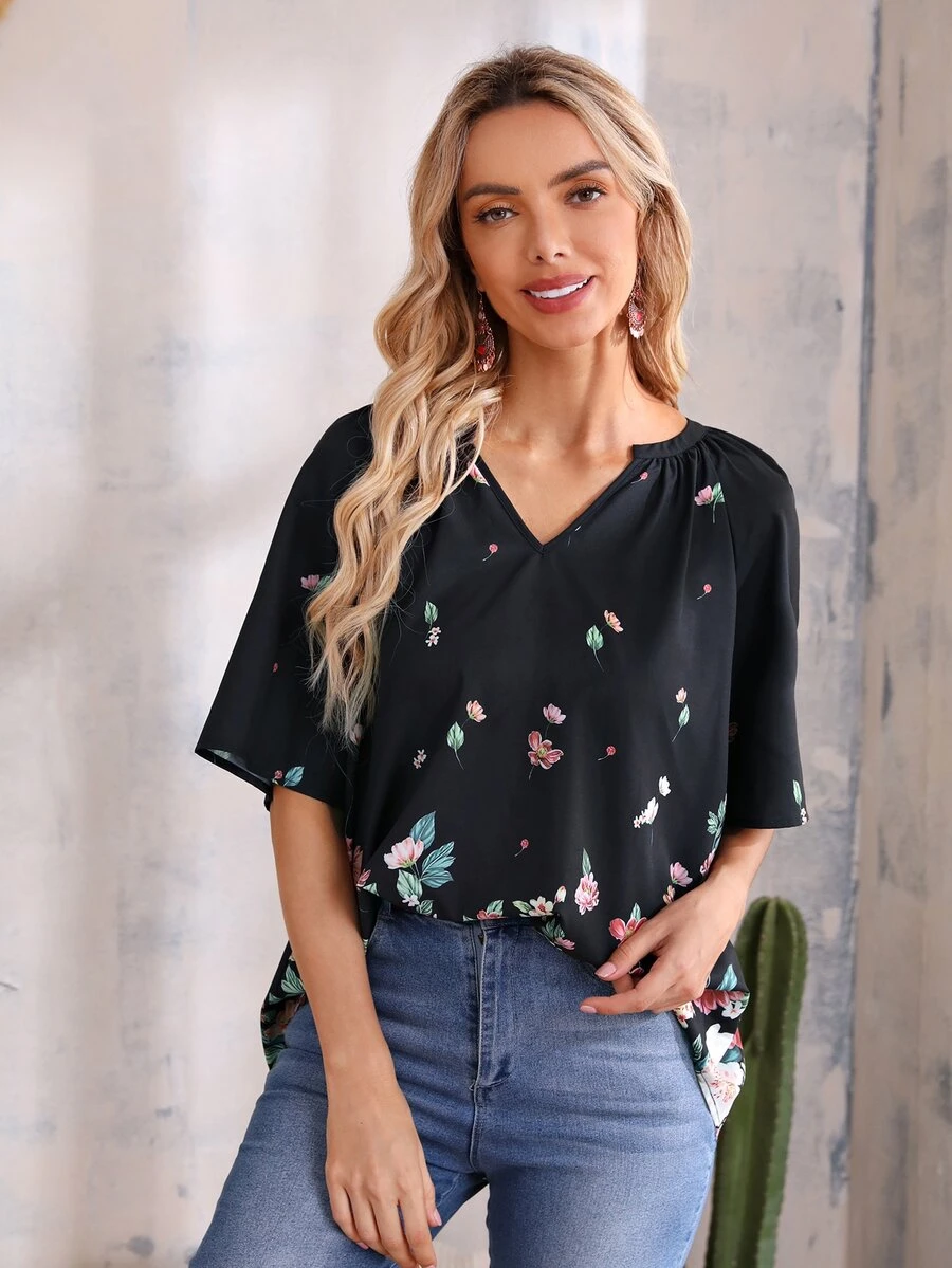 EMERY ROSE Top con estampado floral - Negro - Ver 1