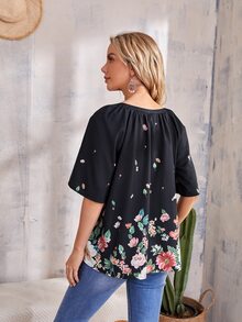 EMERY ROSE Top con estampado floral - Negro - Ver 2