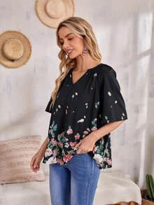 EMERY ROSE Top con estampado floral - Negro - Ver 3