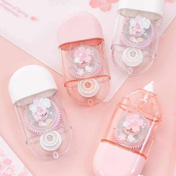 

1pc Flower Print Random Correction Tape, Pink