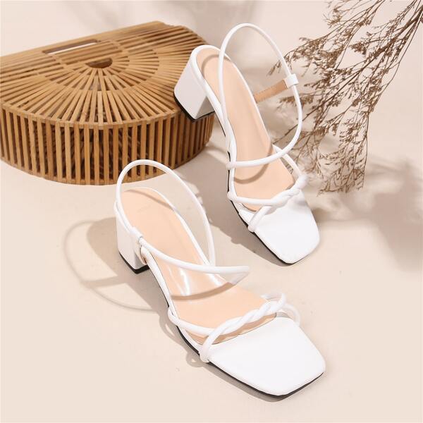 

Minimalist Braided Detail Slingback Sandals, White