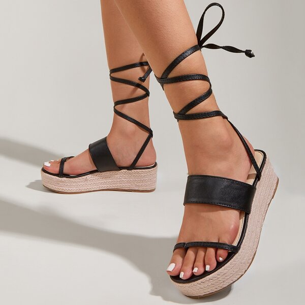 

Minimalist Strappy Wedge Sandals, Black