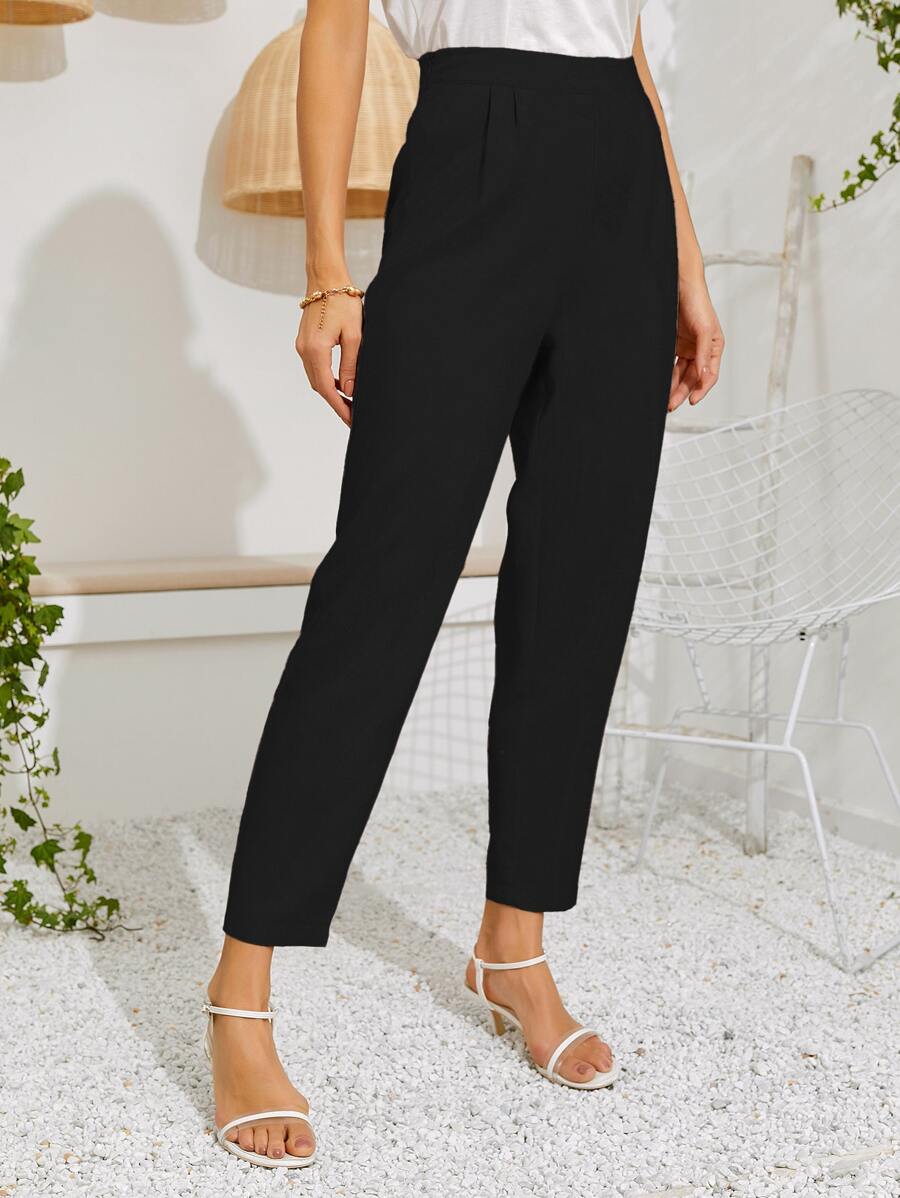 SHEIN LUNE Zip Side Solid Tailored Trousers - Black - View 1